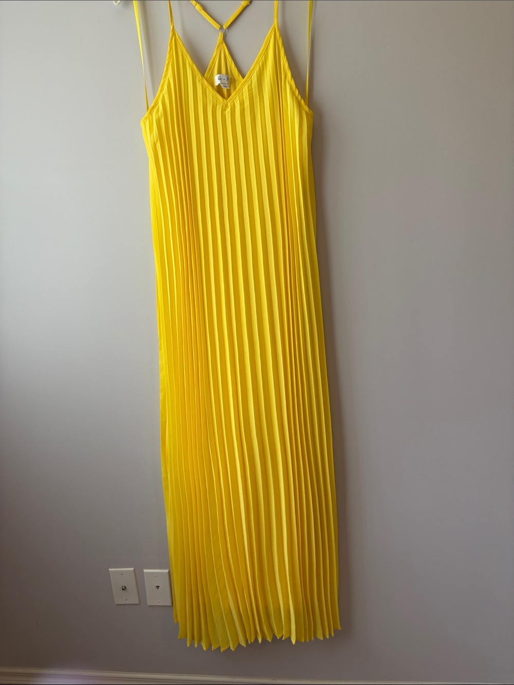 She + Sky Yellow Pleated High-Low Maxi Dress